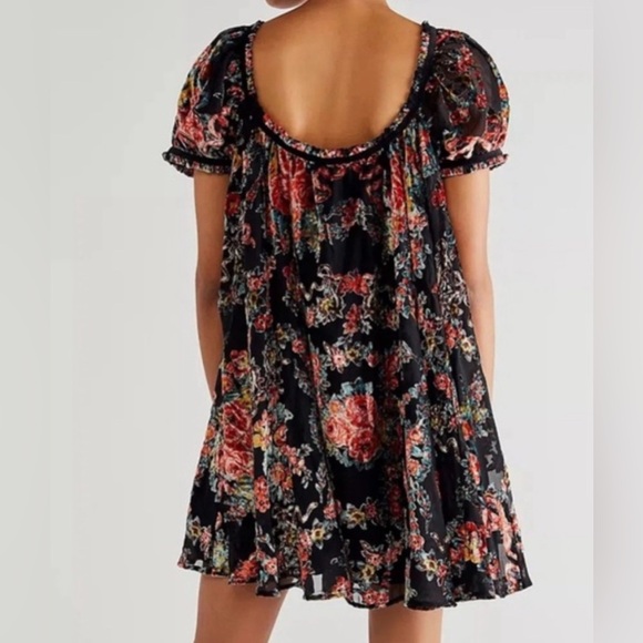 Free People Velvet Beautiful Blooms Floral Babydoll Mini Dress Size Medium - Picture 3 of 14